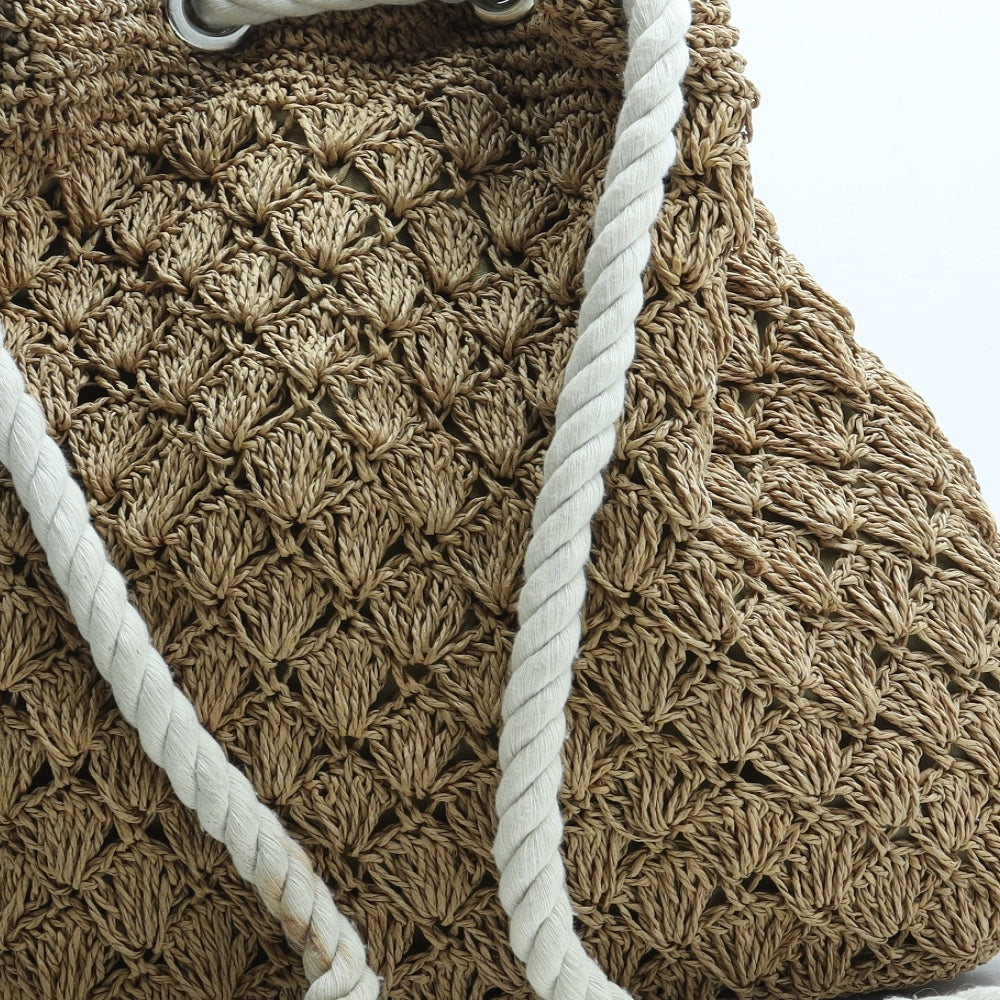 Preworn Womens Beige Straw Backpack Size Large