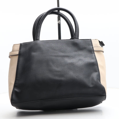 Preworn Womens Black Striped Polyurethane Top Handle Bag Size Medium