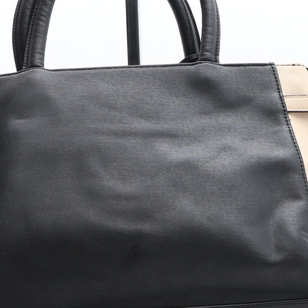 Preworn Womens Black Striped Polyurethane Top Handle Bag Size Medium