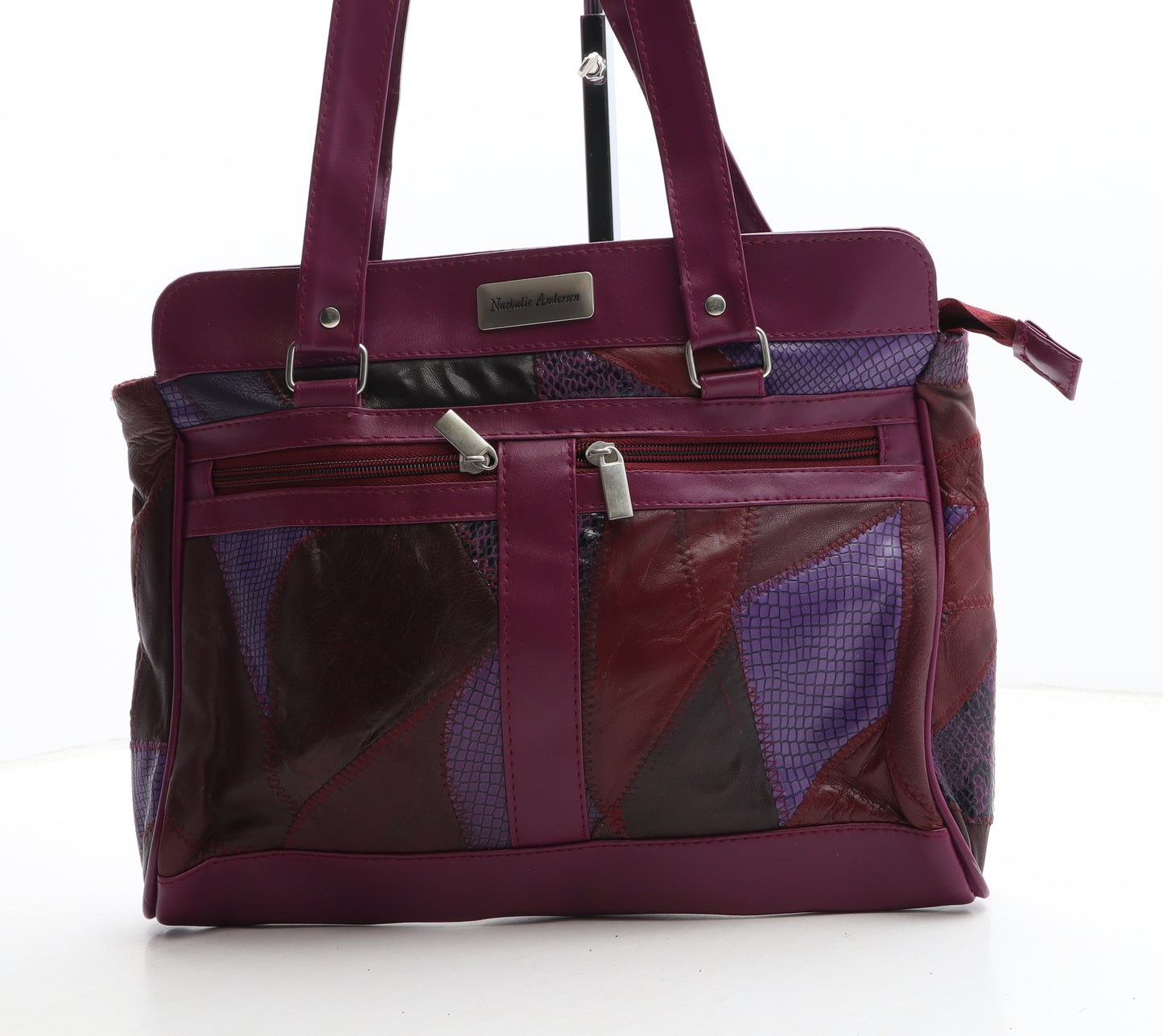 Nathalie Andersen Womens Purple Geometric Polyurethane Top Handle Bag Size Medium