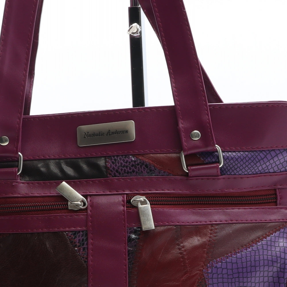 Nathalie Andersen Womens Purple Geometric Polyurethane Top Handle Bag Size Medium