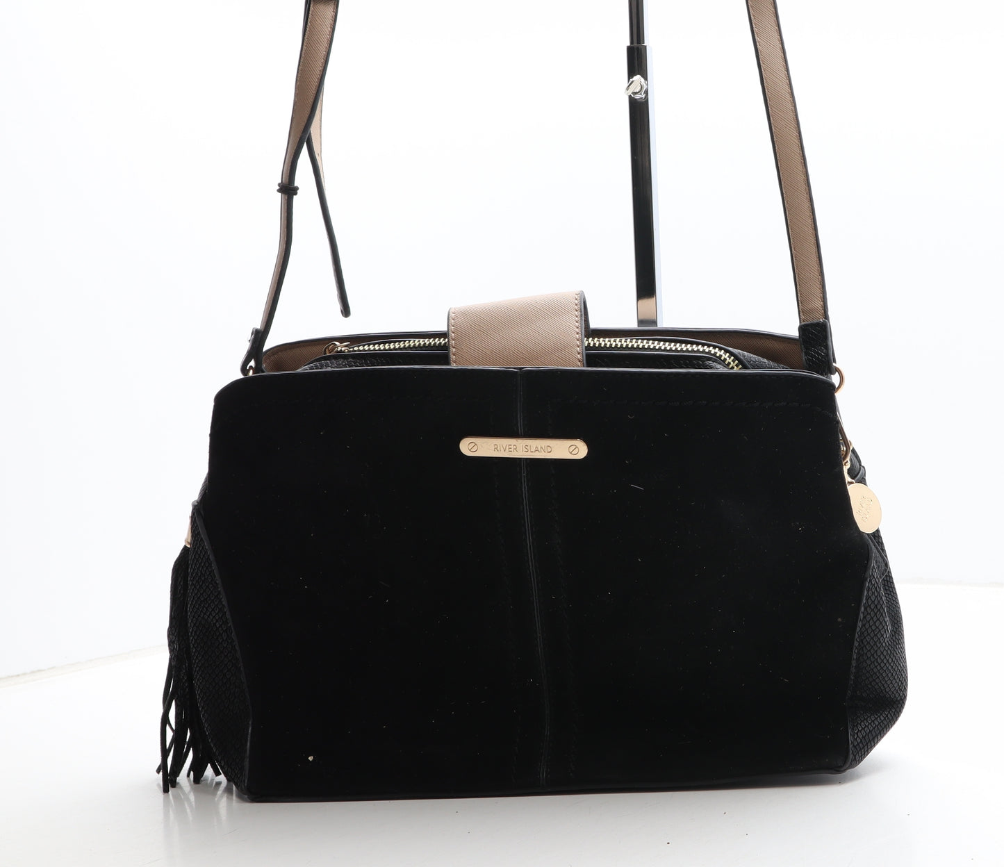 River Island Womens Black Geometric Polyurethane Crossbody Size Medium