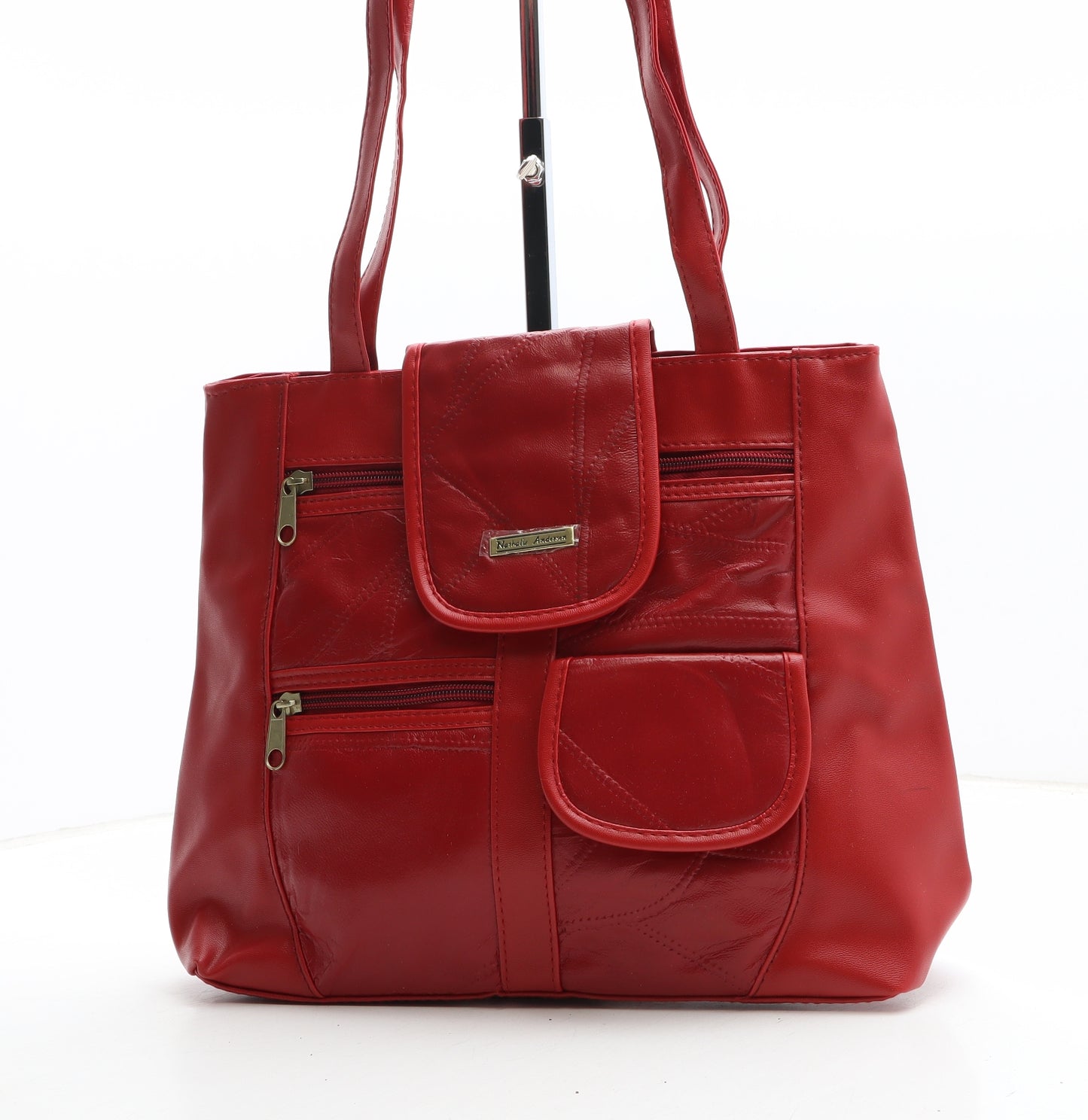 Nathalie Andersen Womens Red Polyurethane Top Handle Bag Size Medium