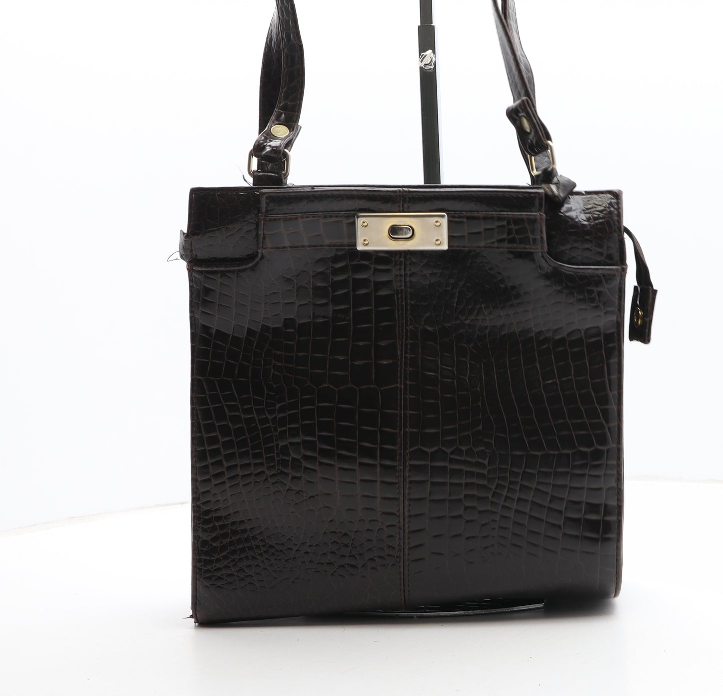 Joanna Hall Womens Brown Geometric Polyurethane Top Handle Bag Size Medium