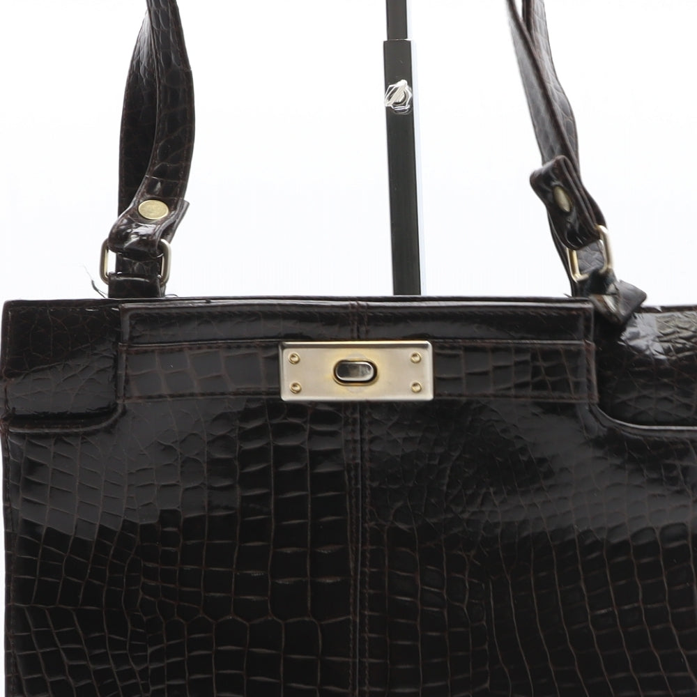 Joanna Hall Womens Brown Geometric Polyurethane Top Handle Bag Size Medium