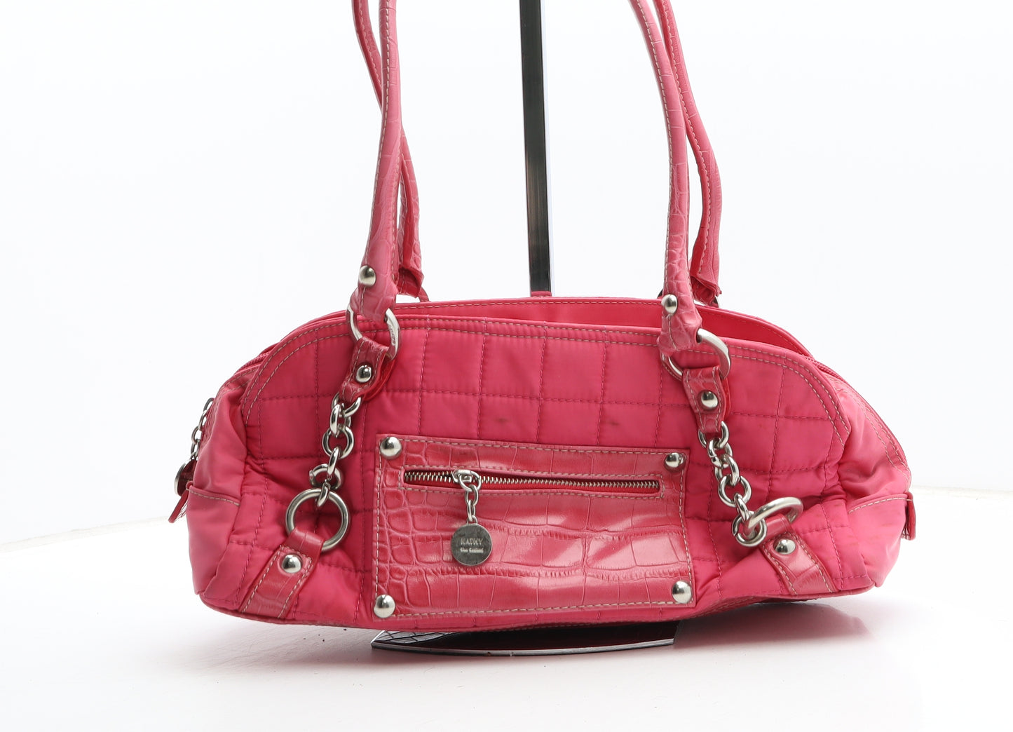 Kathy Womens Pink Geometric Polyurethane Top Handle Bag Size Medium