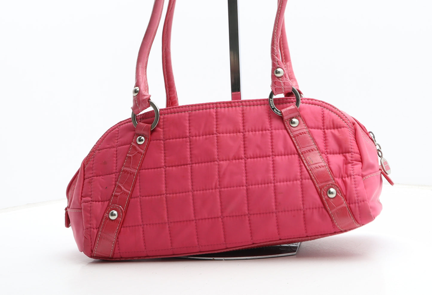 Kathy Womens Pink Geometric Polyurethane Top Handle Bag Size Medium