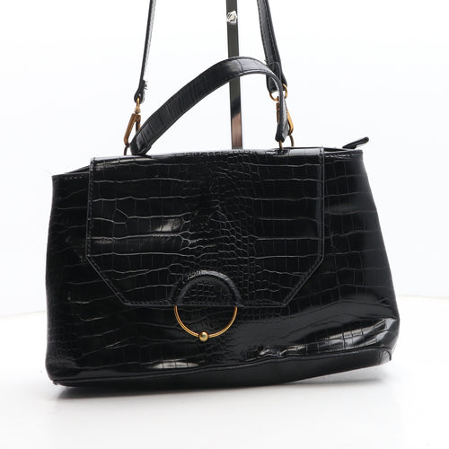 Preworn Womens Black Polyurethane Hobo Bag Size Medium - Croc Texture