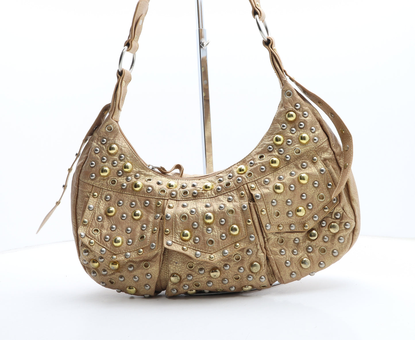 Preworn Womens Gold Polyurethane Shoulder Bag Size Medium