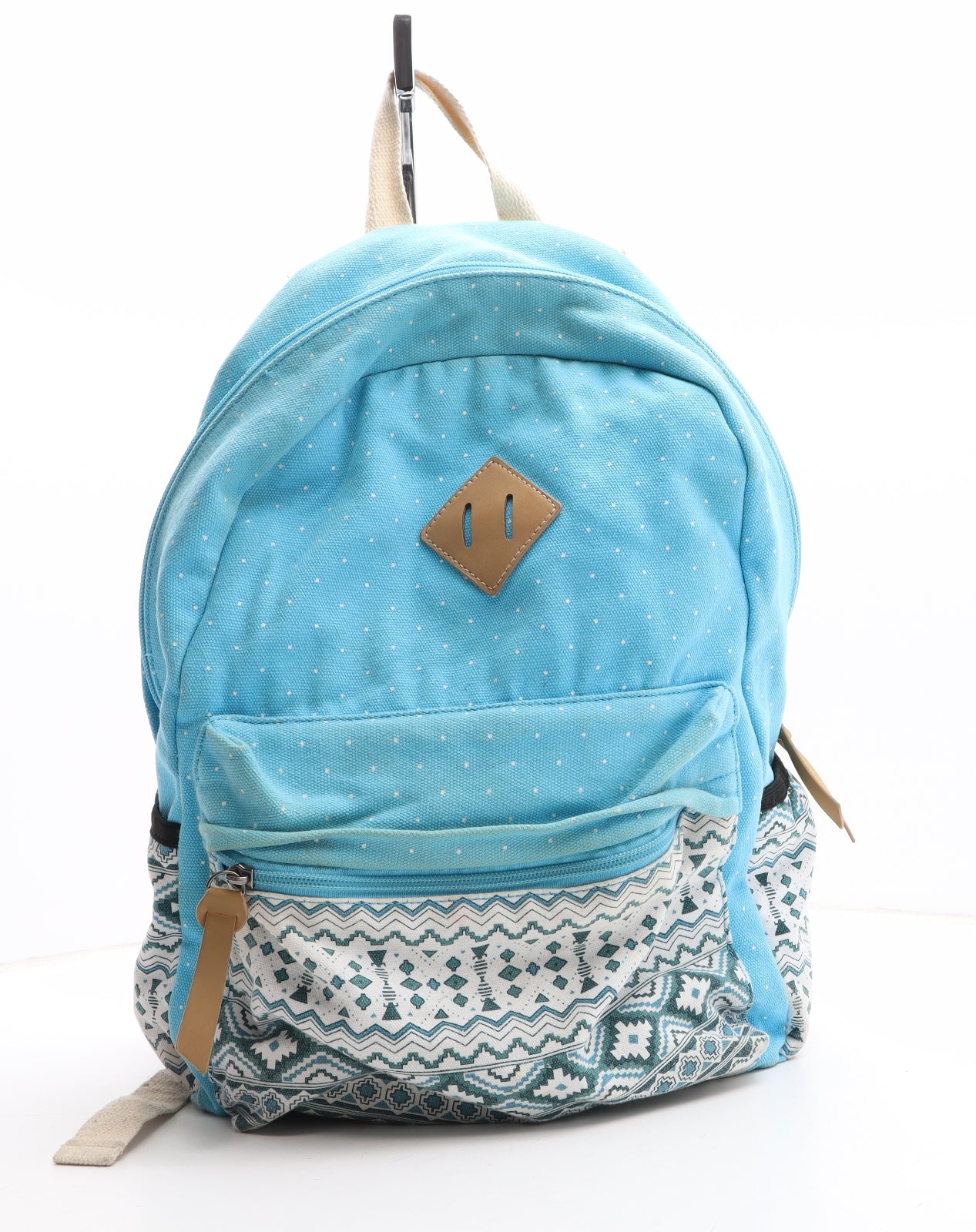 Preworn Womens Blue Geometric Polyester Backpack Size Medium