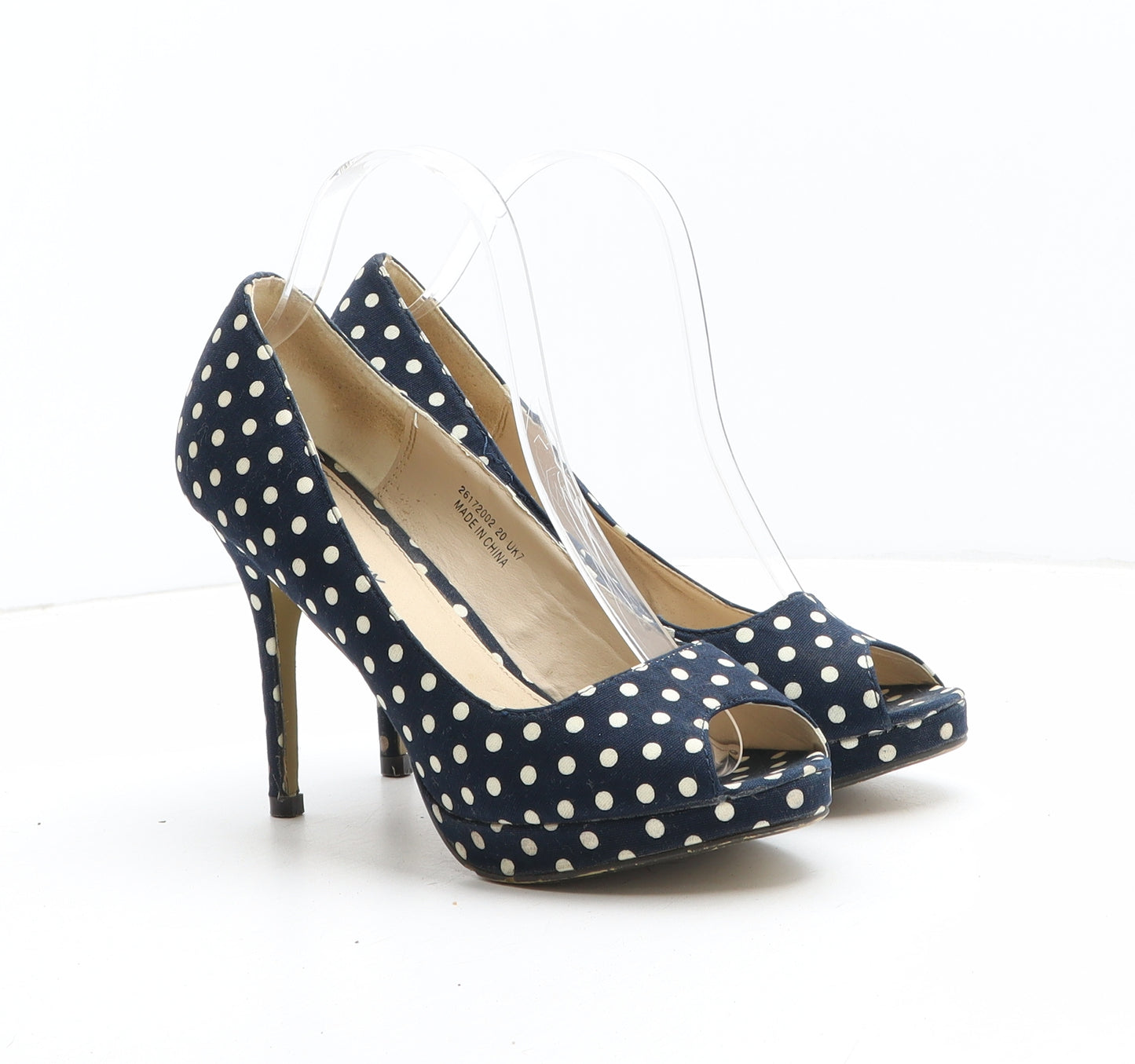 Emilio Luca Womens Blue Polka Dot Synthetic Court Heel UK