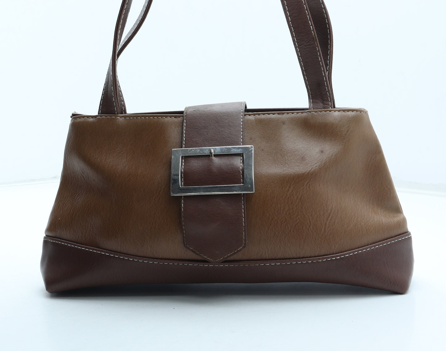 Preworn Womens Brown Polyurethane Top Handle Bag Size Small
