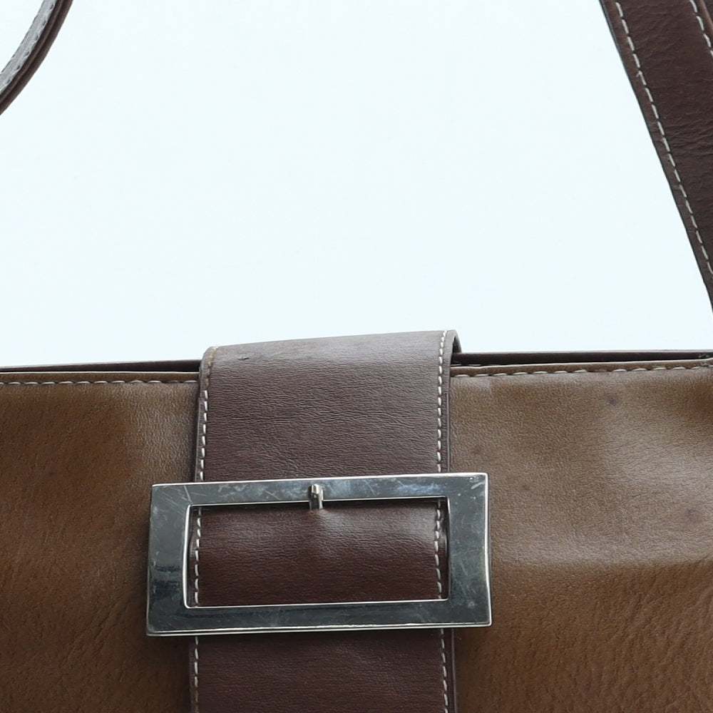 Preworn Womens Brown Polyurethane Top Handle Bag Size Small