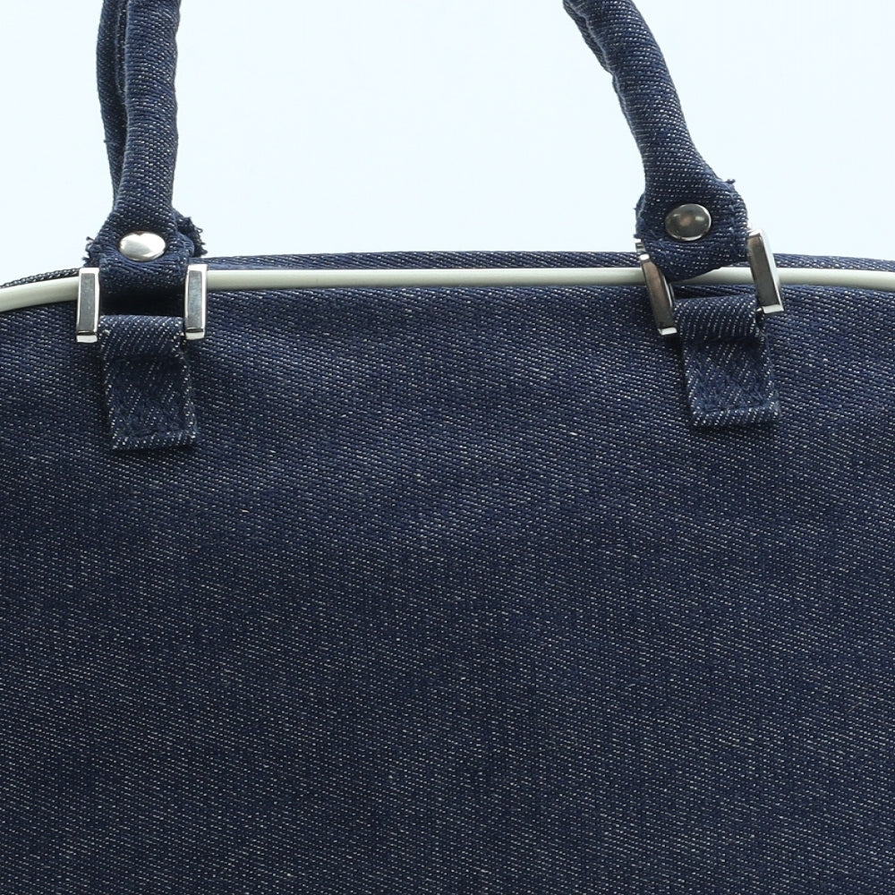 Preworn Womens Blue Striped Polyester Top Handle Bag Size Small