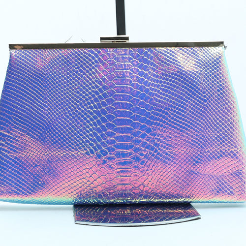 Primark Womens Multicoloured Geometric Polyurethane Clutch Size Medium - Holographic