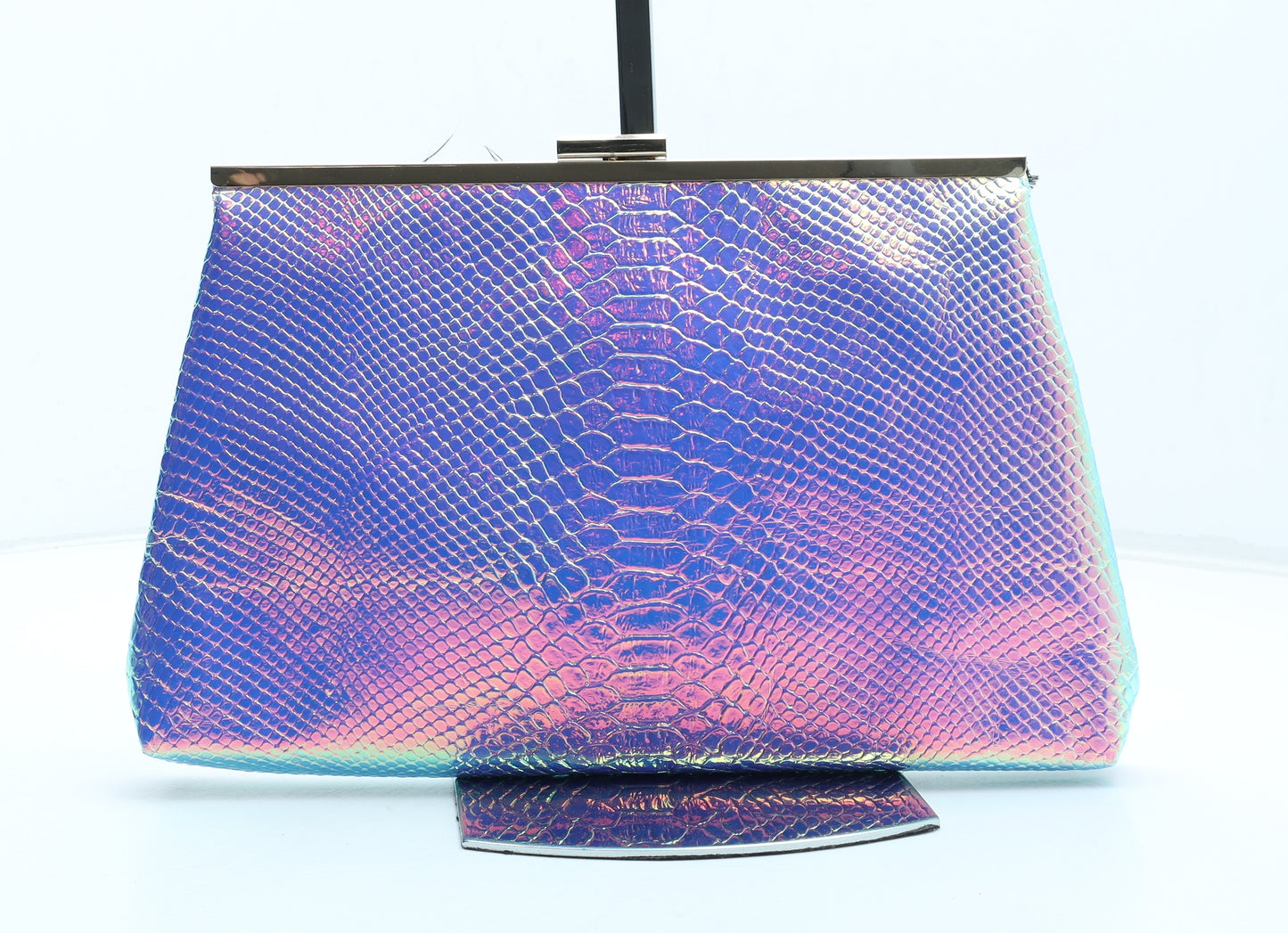 Primark Womens Multicoloured Geometric Polyurethane Clutch Size Medium - Holographic