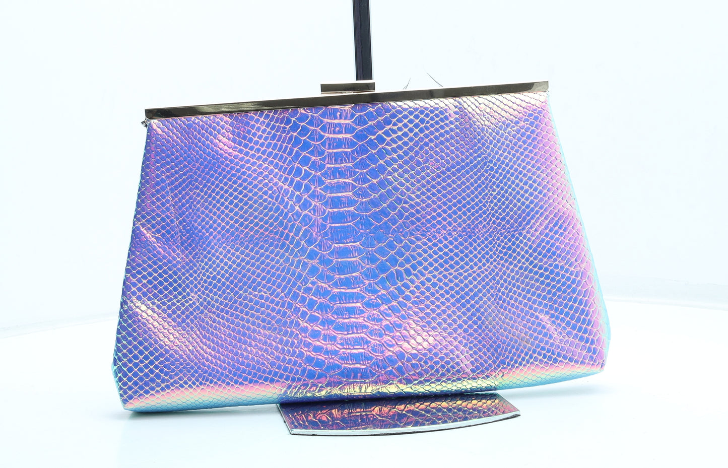 Primark Womens Multicoloured Geometric Polyurethane Clutch Size Medium - Holographic