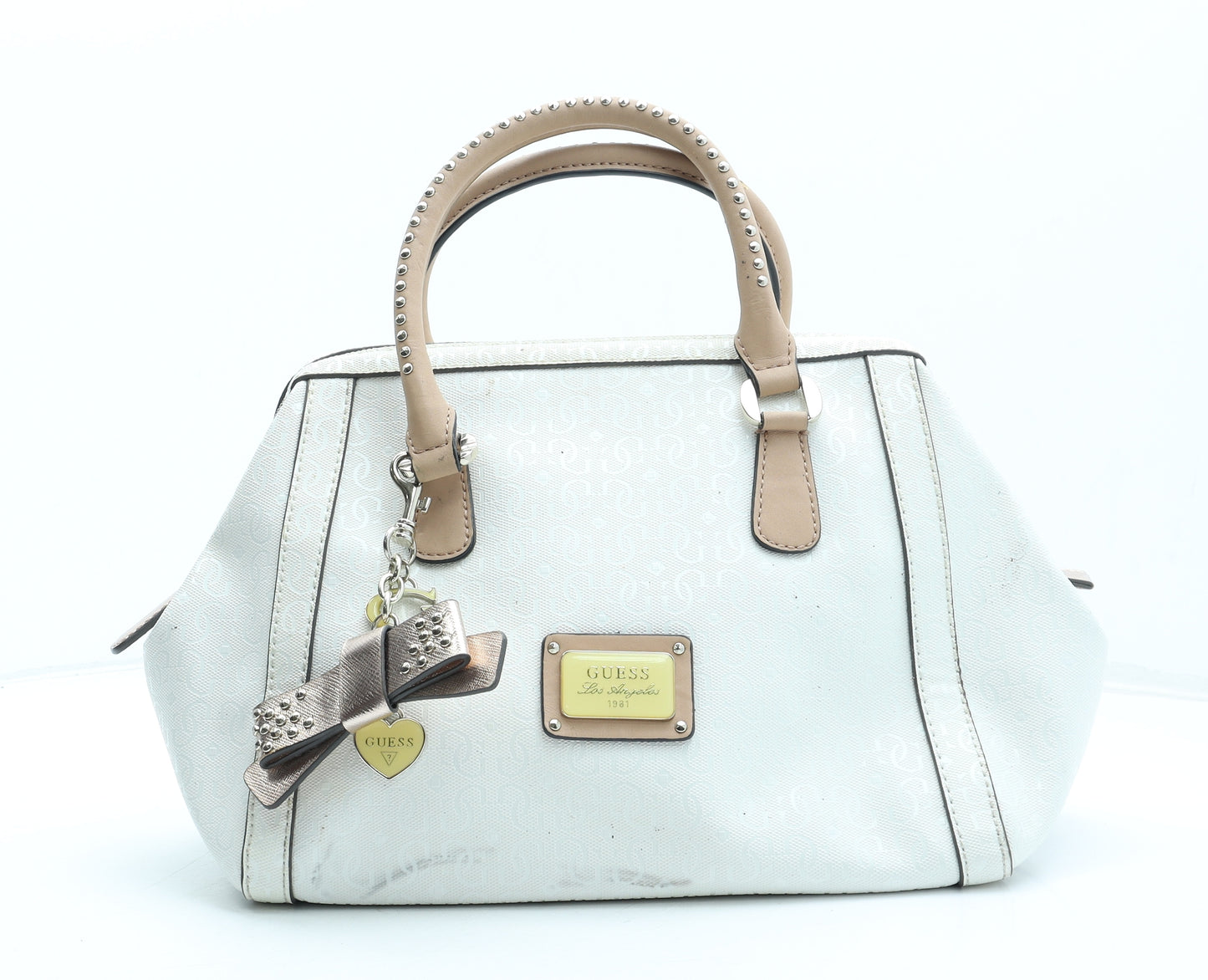 GUESS Womens White Polyurethane Top Handle Bag Size Medium