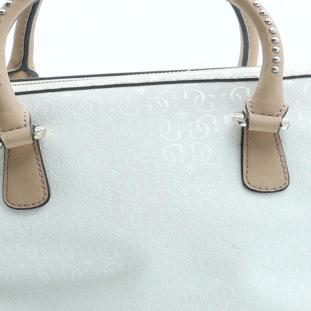 GUESS Womens White Polyurethane Top Handle Bag Size Medium