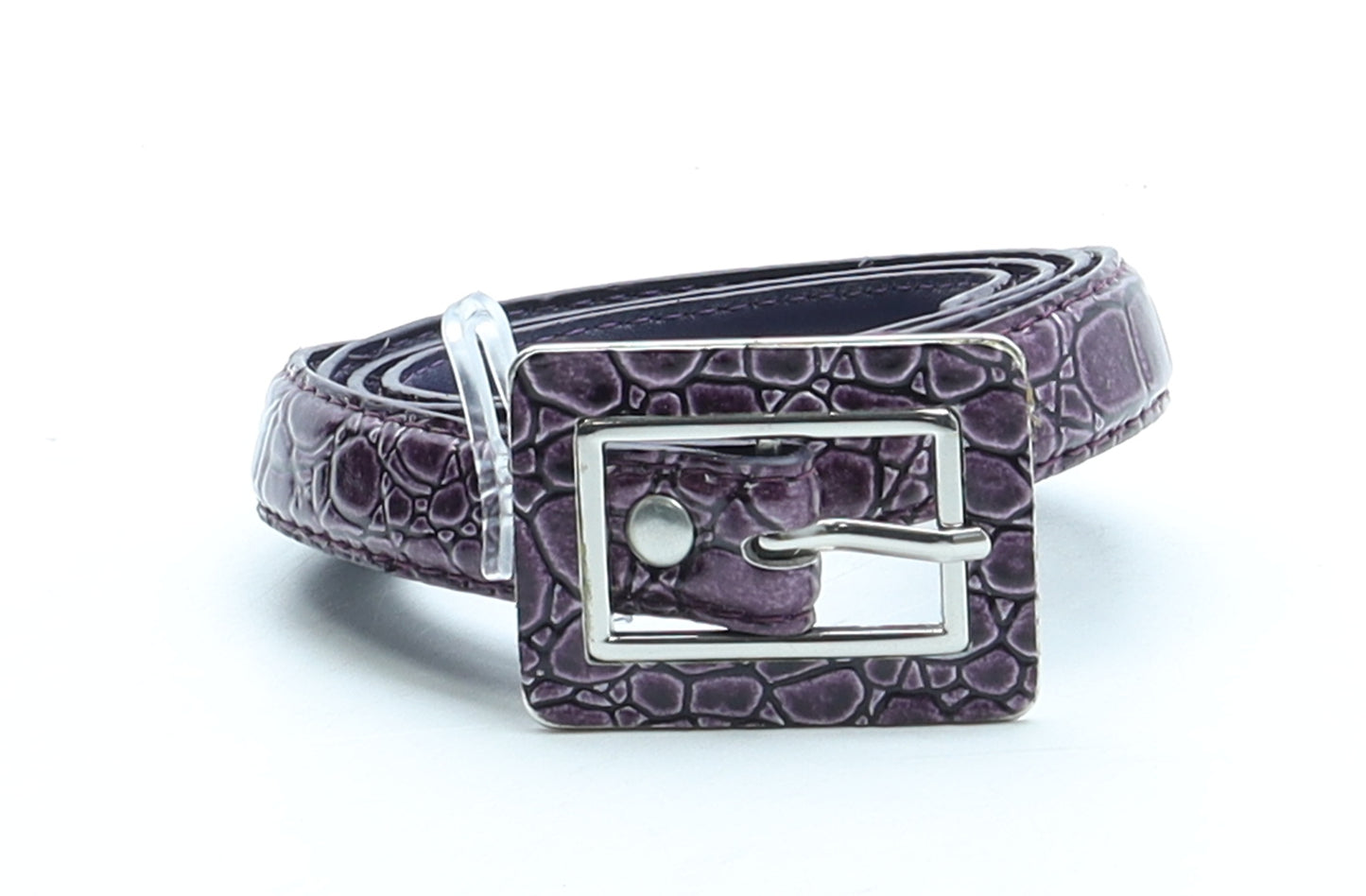 Preworn Womens Purple Solid Polyurethane Fashion Belt Belt One Size - Croc Texture