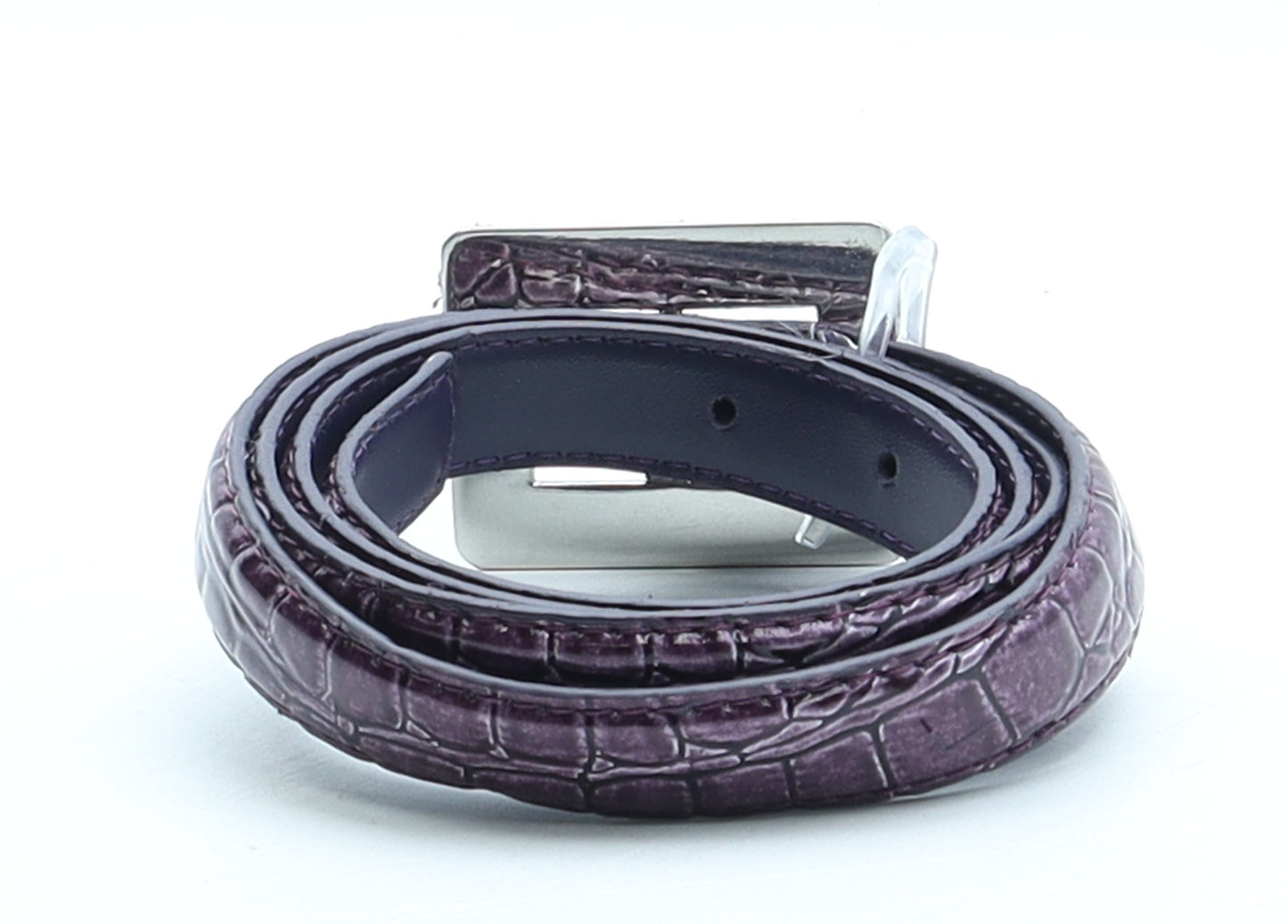 Preworn Womens Purple Solid Polyurethane Fashion Belt Belt One Size - Croc Texture