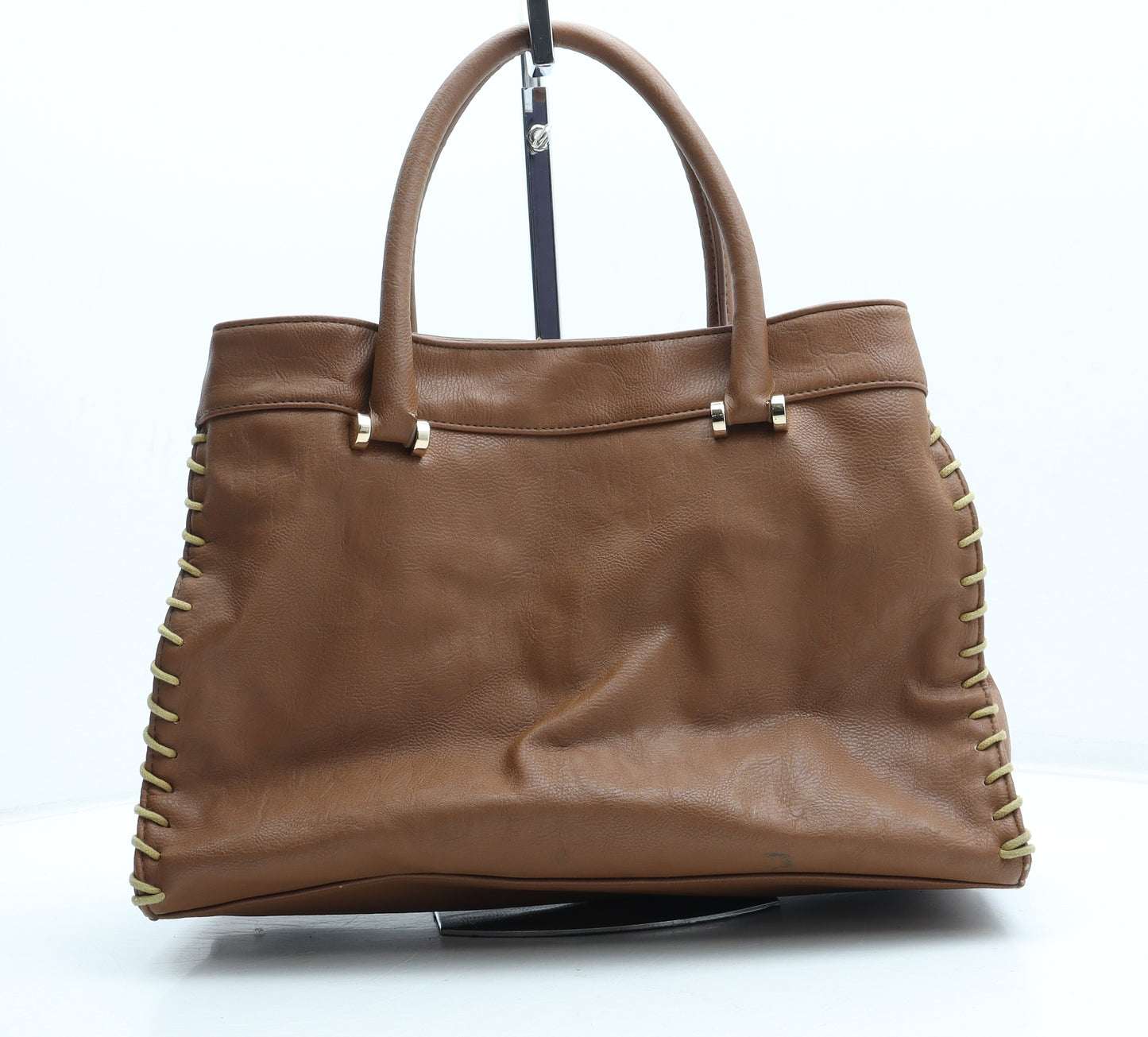 Preworn Womens Brown Polyurethane Top Handle Bag Size Medium