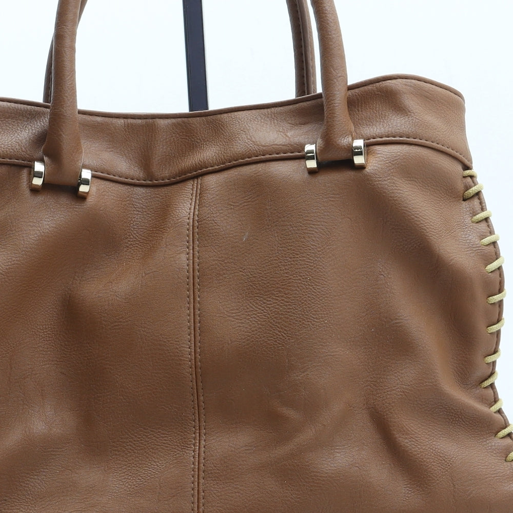 Preworn Womens Brown Polyurethane Top Handle Bag Size Medium