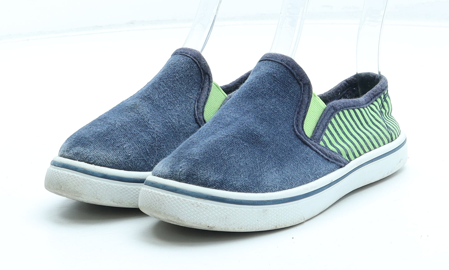 Preworn Boys Blue Striped Polyester Trainer UK 9.5 25