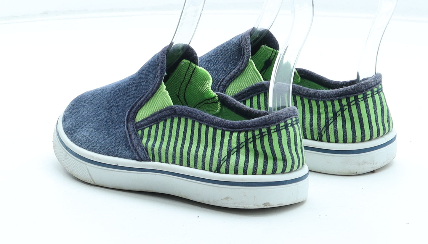 Preworn Boys Blue Striped Polyester Trainer UK 9.5 25