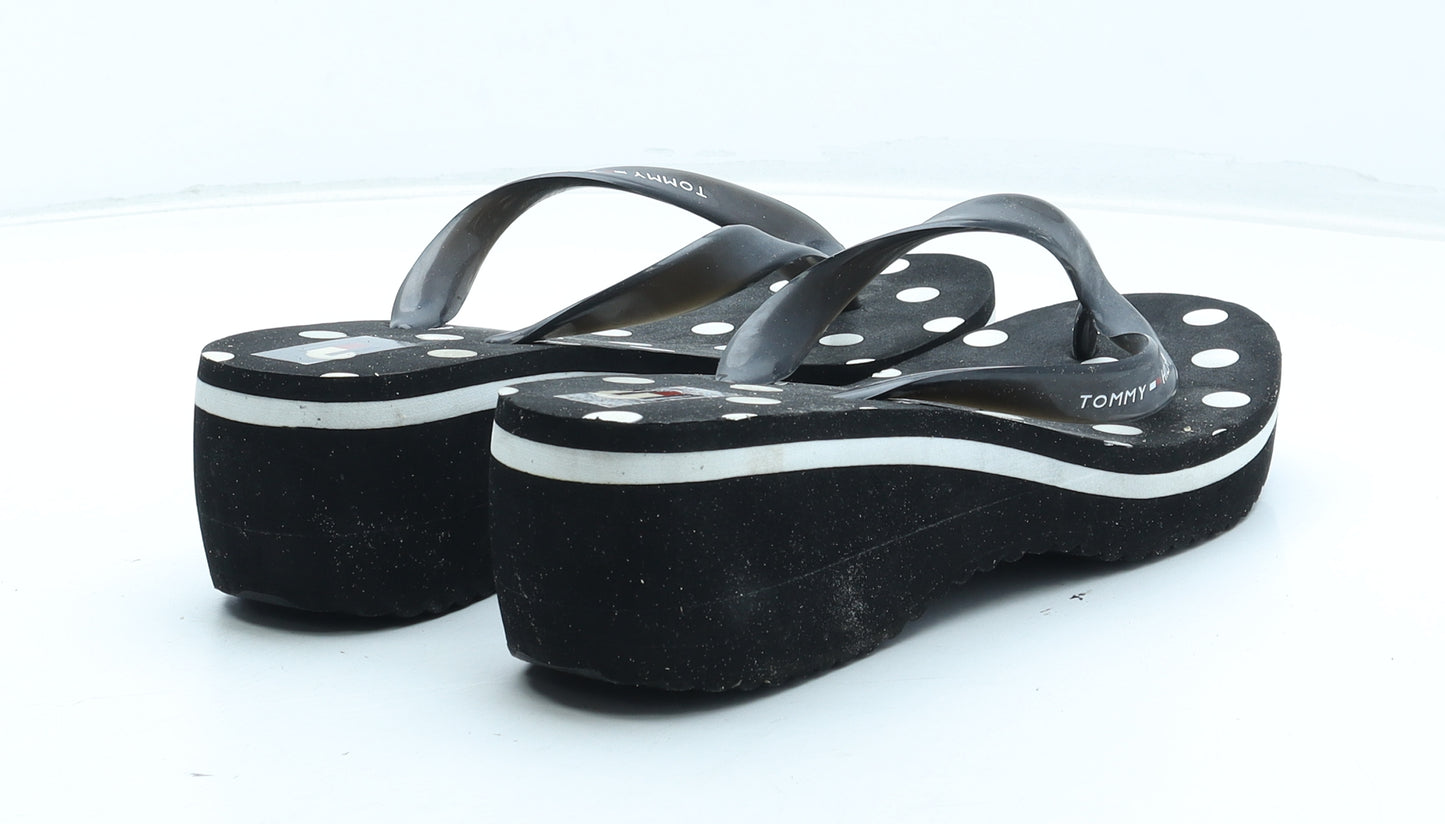 Tommy Hilfiger Womens Black Polka Dot Rubber Thong Sandal UK - Estimated UK Size 7