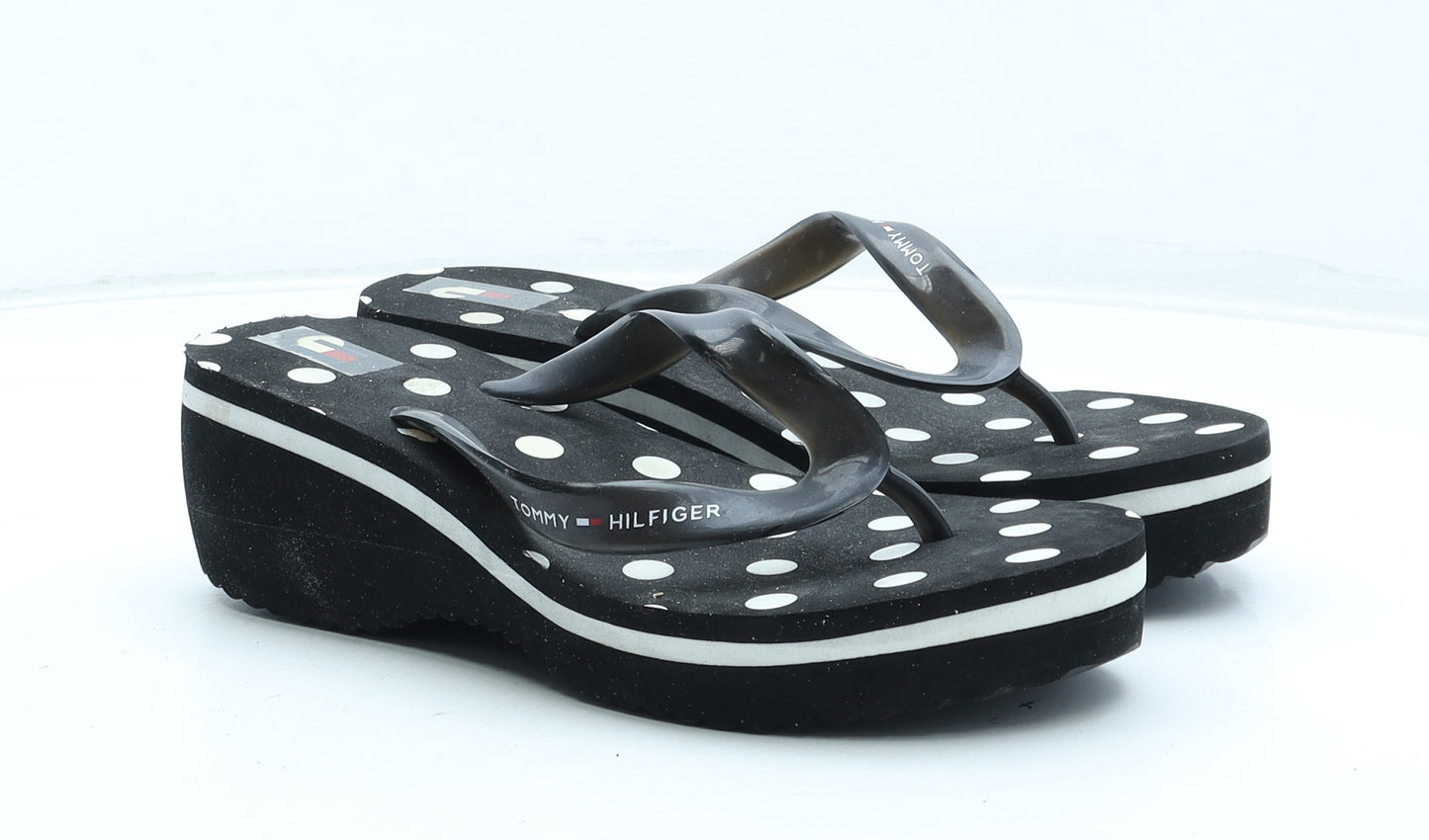 Tommy Hilfiger Womens Black Polka Dot Rubber Thong Sandal UK - Estimated UK Size 7