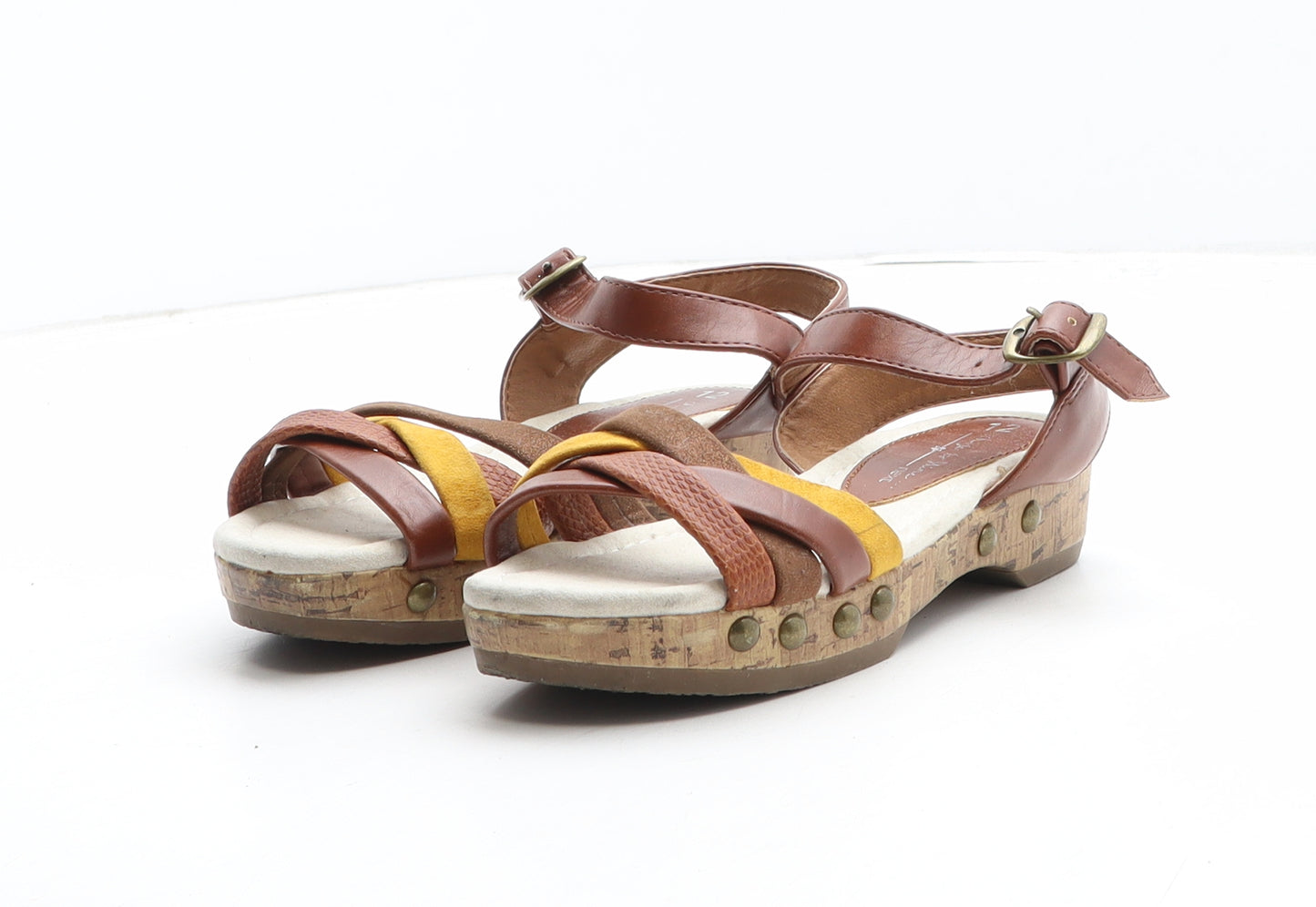 NEXT Girls Brown Colourblock Synthetic Strappy Sandal UK 12