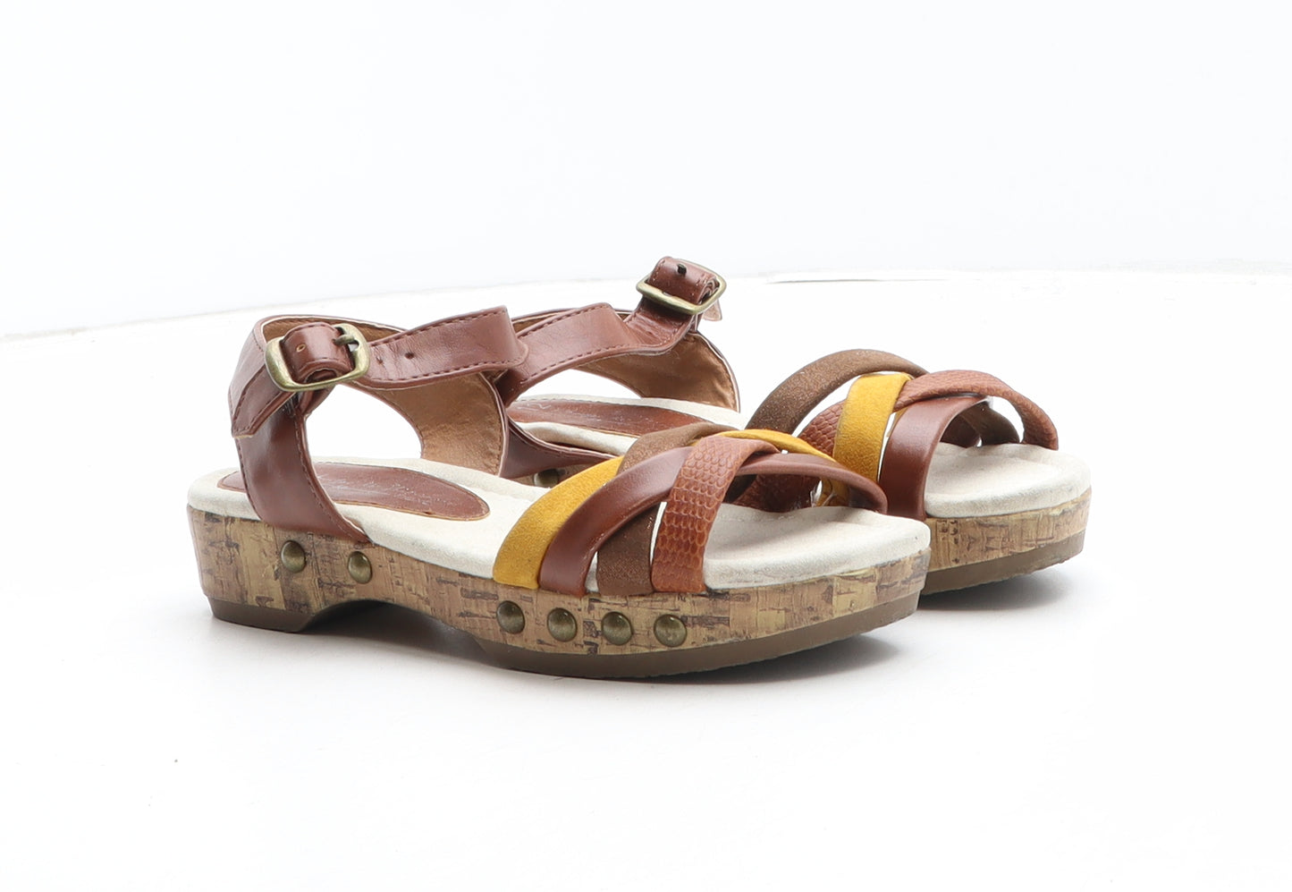 NEXT Girls Brown Colourblock Synthetic Strappy Sandal UK 12