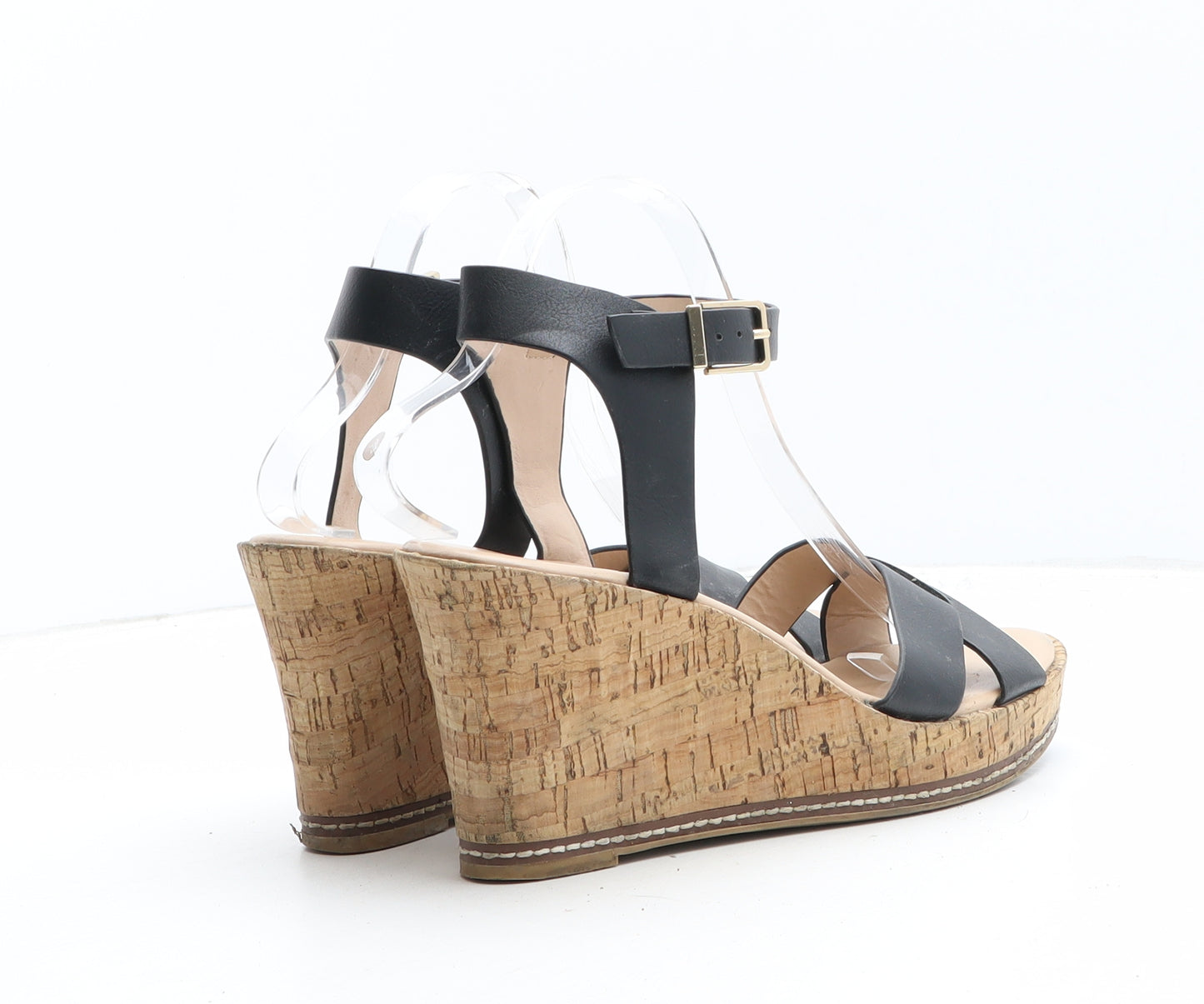 F&F Womens Black Synthetic Strappy Heel UK