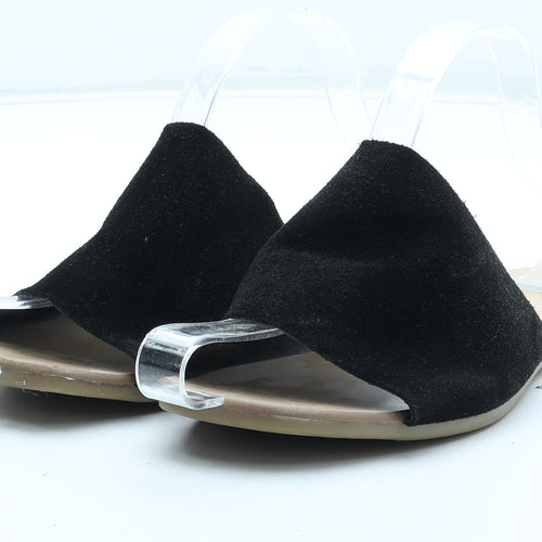 George Womens Black Leather Slip On Sandal UK