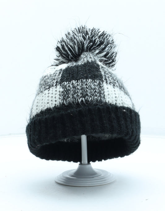 Preworn Womens Black Check Acrylic Bobble Hat One Size