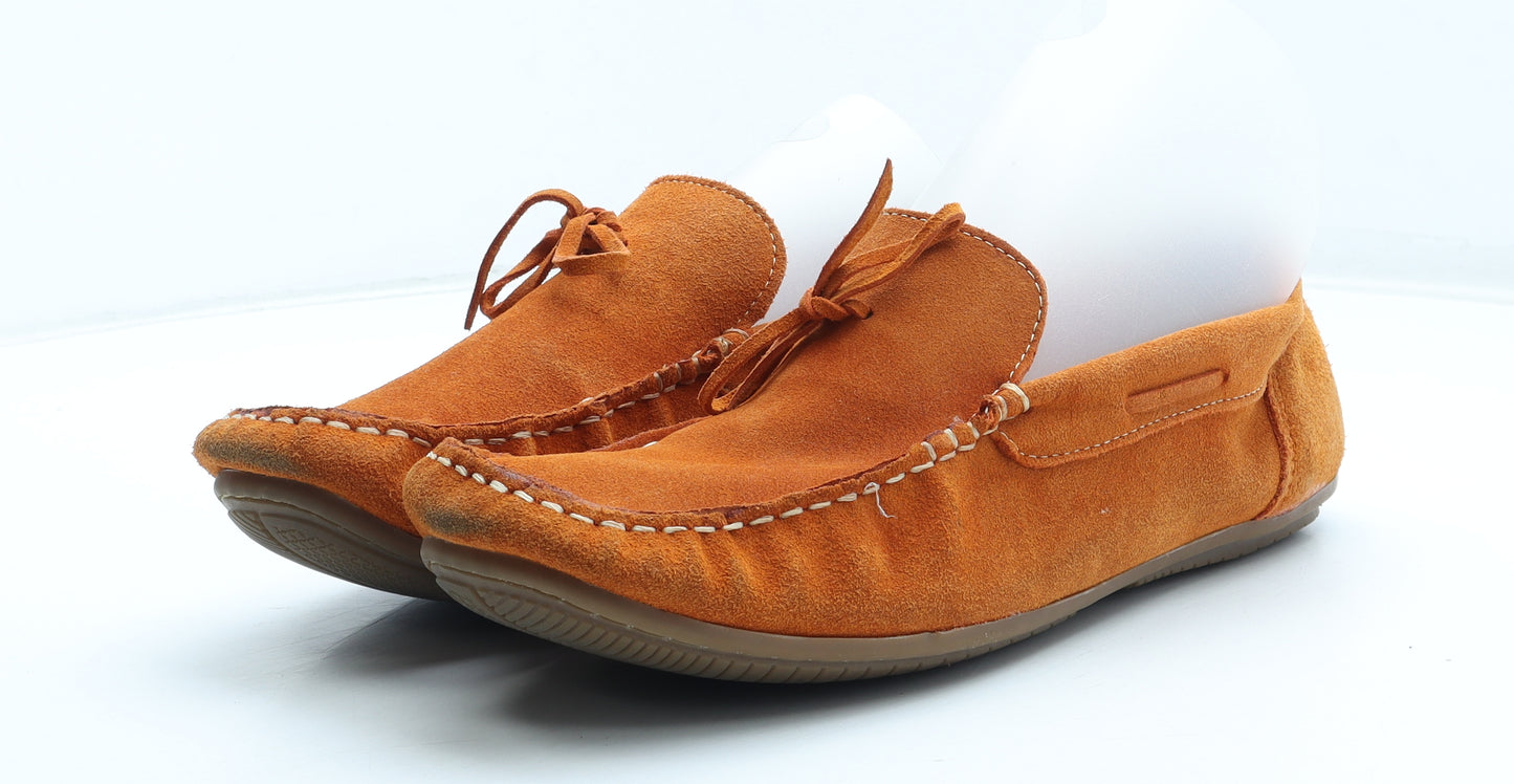 BJB Mens Orange Leather Moccasin Casual UK 10 44