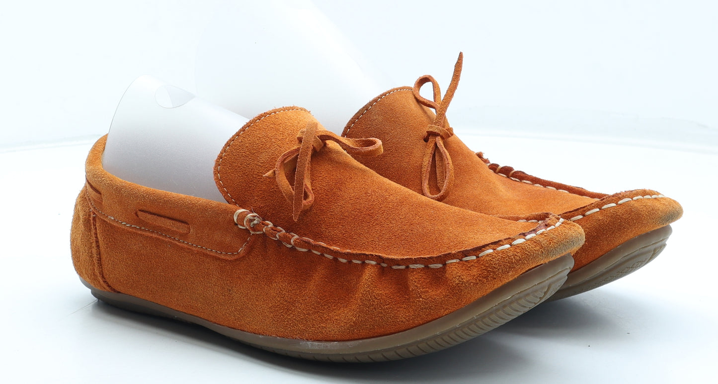 BJB Mens Orange Leather Moccasin Casual UK 10 44