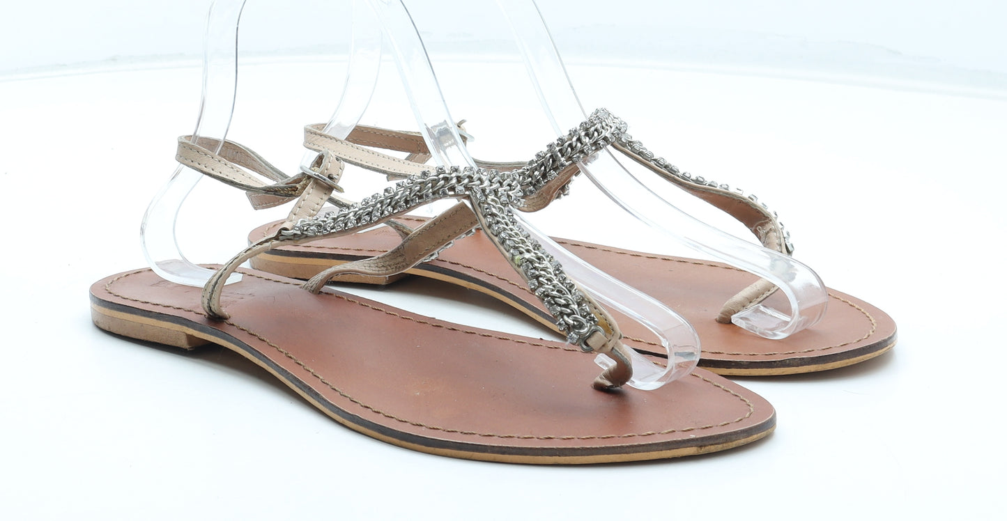 NEXT Womens Brown Leather Thong Sandal UK