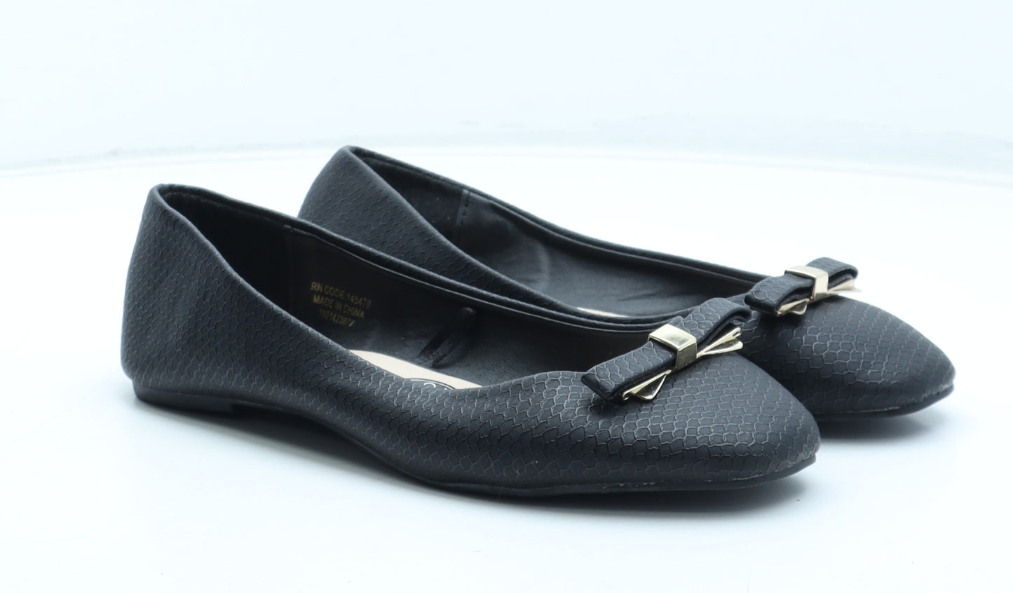 Atmosphere Womens Black Polyurethane Ballet Flat UK