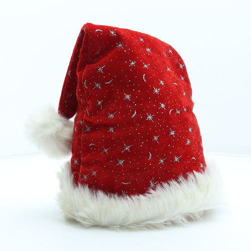 Preworn Womens Red Geometric Polyester Bobble Hat One Size - Father Christmas Hat