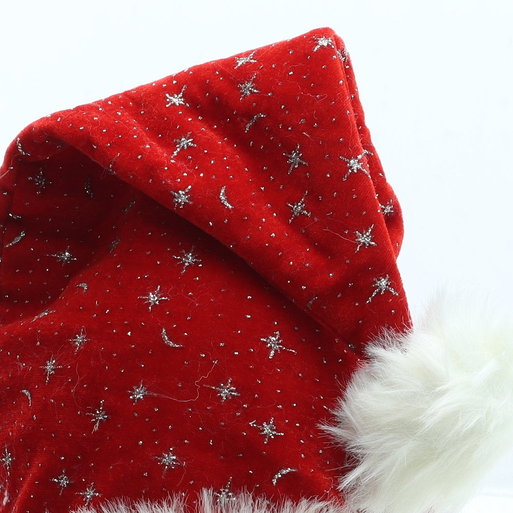 Preworn Womens Red Geometric Polyester Bobble Hat One Size - Father Christmas Hat