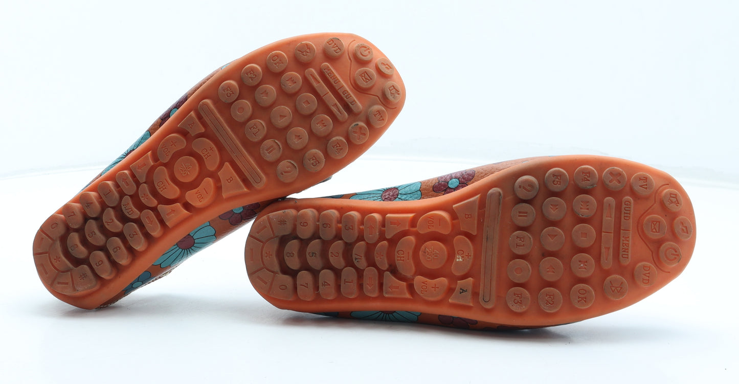 Preworn Womens Orange Floral Leather Flat UK