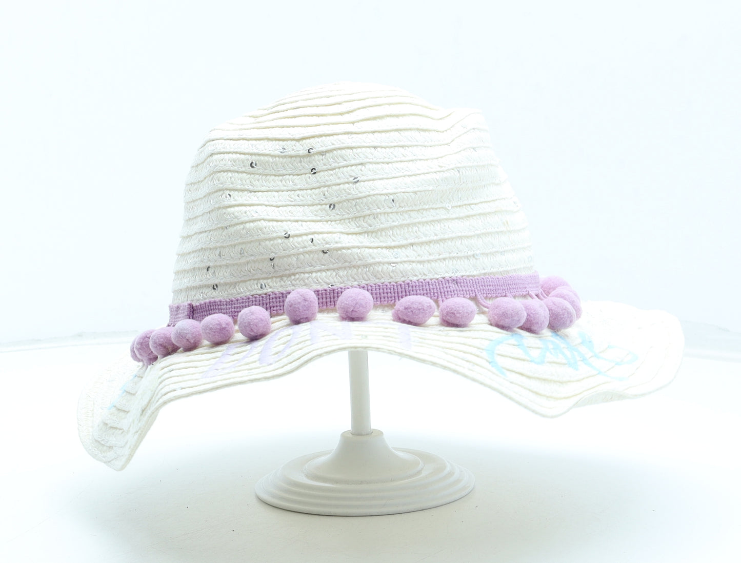 TU Girls White Straw Sun Hat Size S - Size 3-5 years