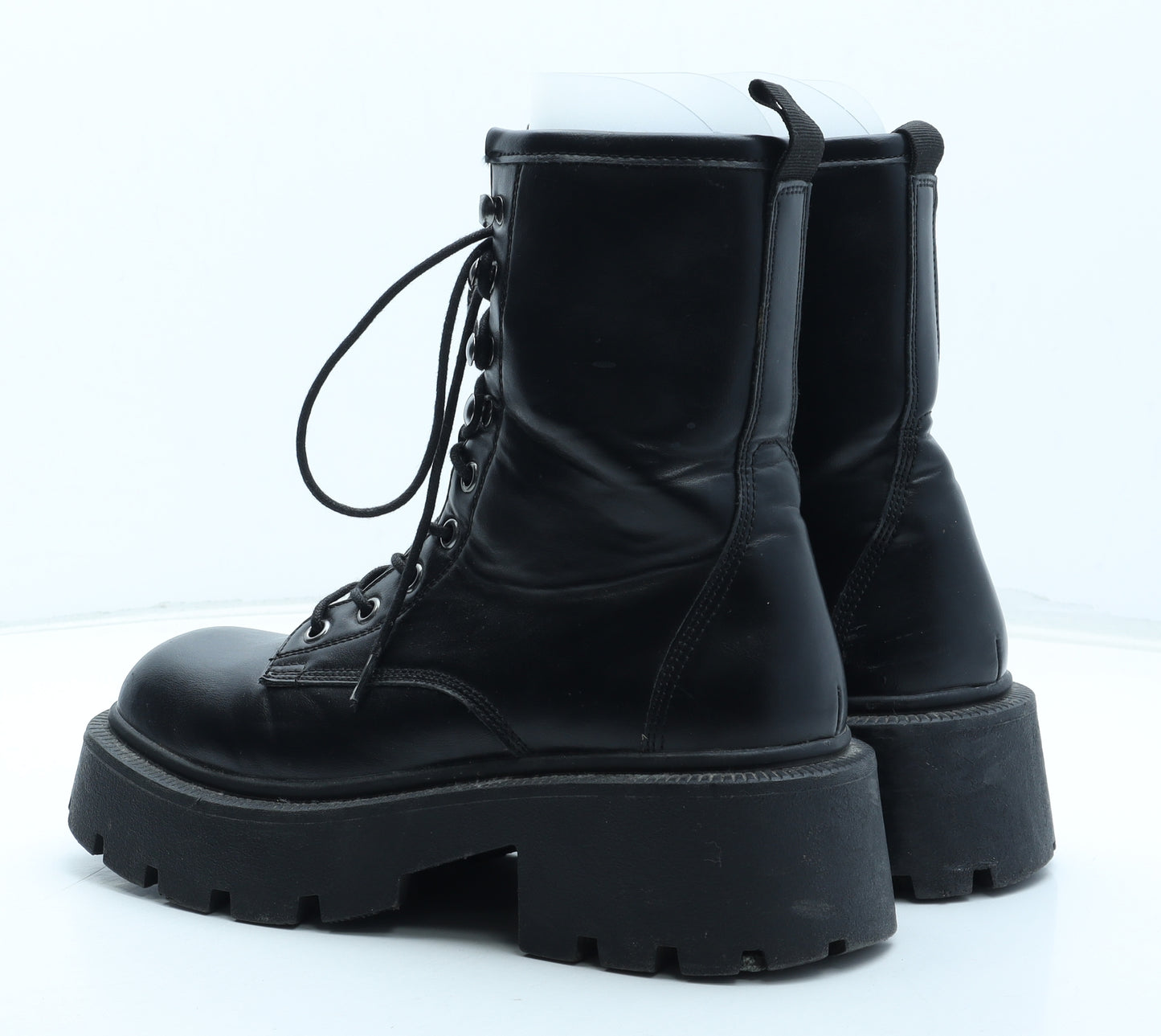 PRETTYLITTLETHING Womens Black Polyurethane Biker Boot UK