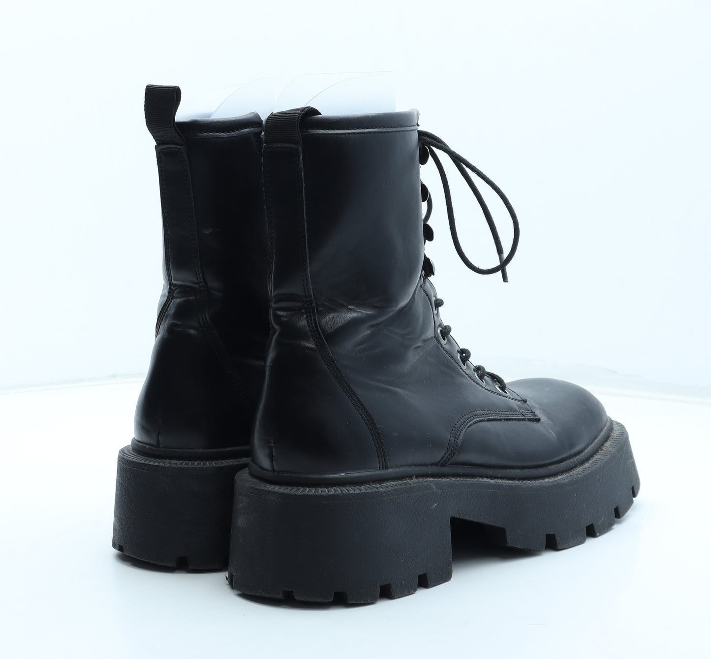 PRETTYLITTLETHING Womens Black Polyurethane Biker Boot UK