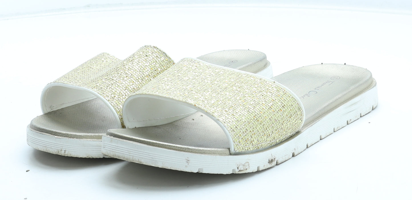 Thomas Calvi Womens Gold Rubber Slip On Sandal UK