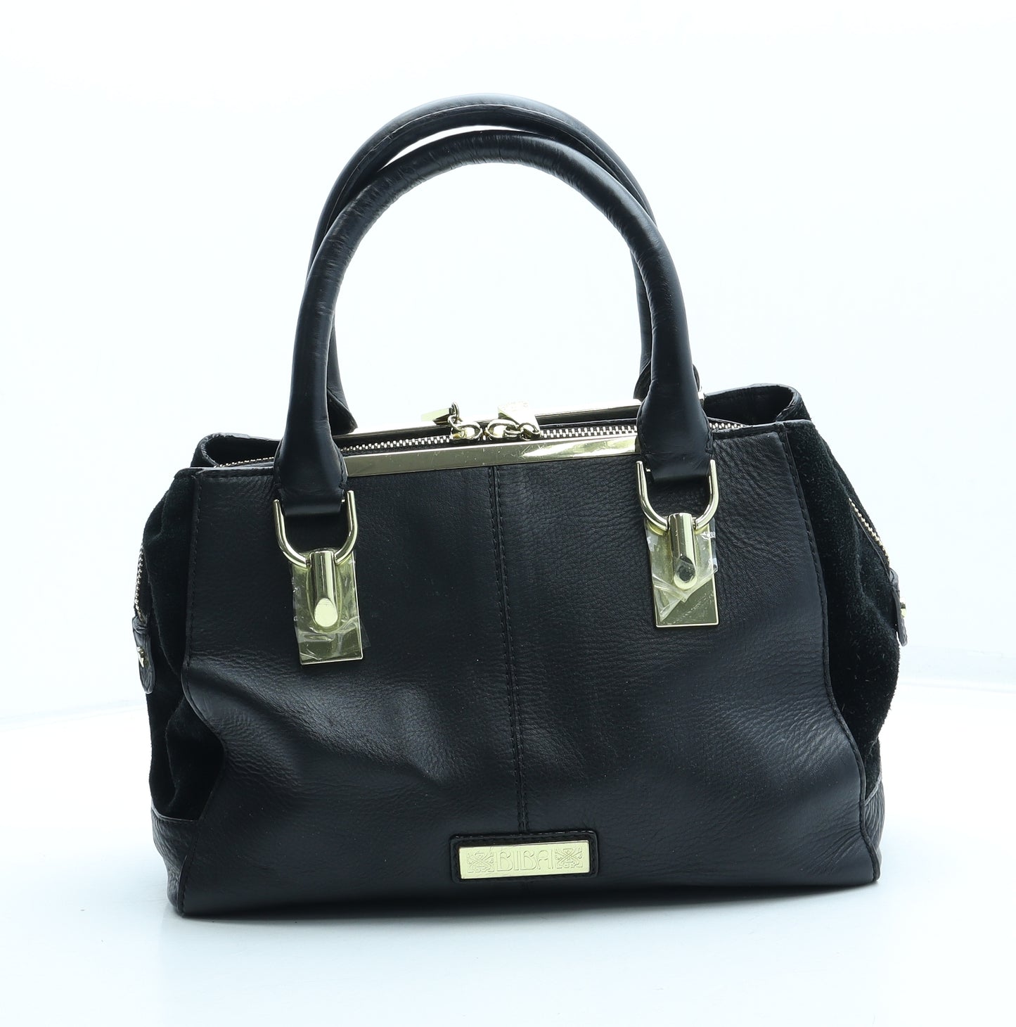 BiBA Womens Black Animal Print Leather Top Handle Bag Size Medium - Leopard Pattern