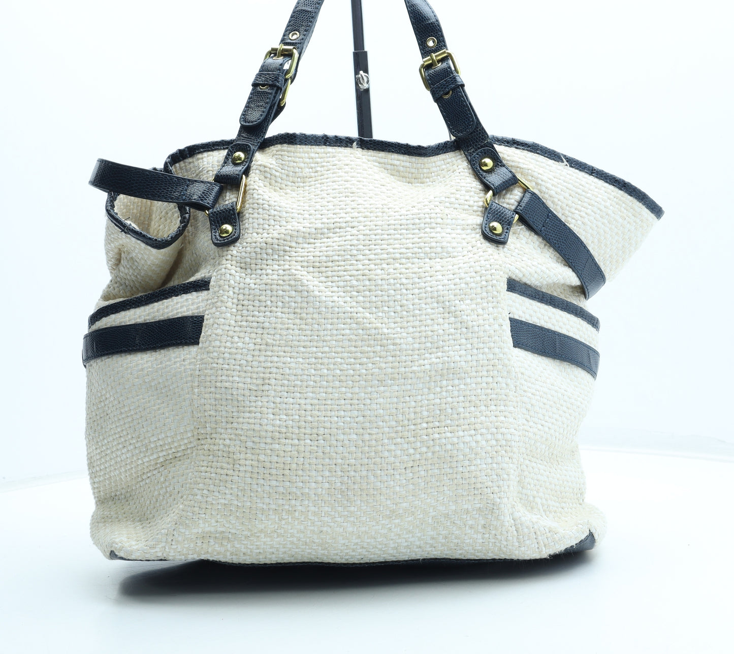 River Island Womens Beige Colorblock Straw Top Handle Bag Size Large