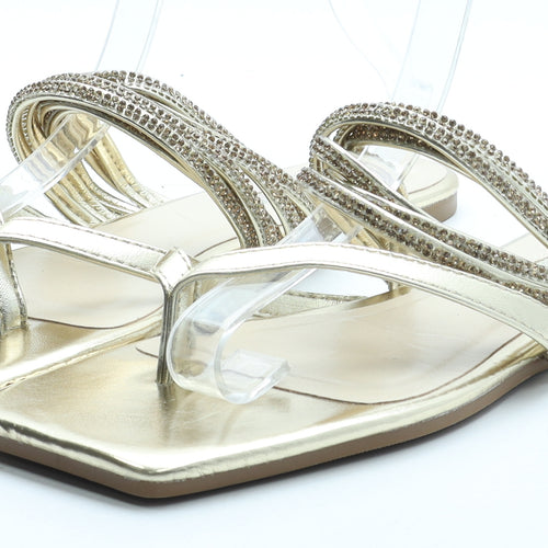 Primark Womens Gold Polyurethane Thong Sandal UK